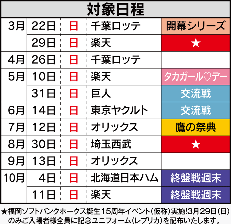 曜日で選ぶ観戦プラン 福岡ソフトバンクホークス主催公式戦 Package Select E イープラス